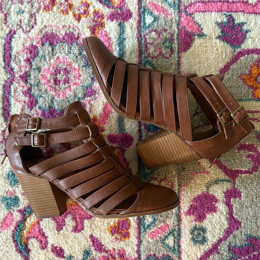 Charlotte Russe Brown Strappy Block Heel Sandals